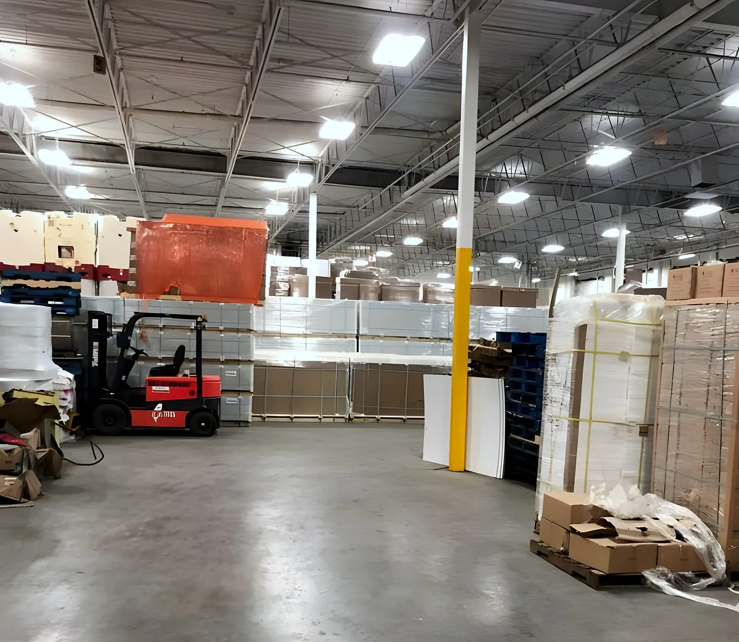 Racks of dry grocery stock in the Brampton warehouse