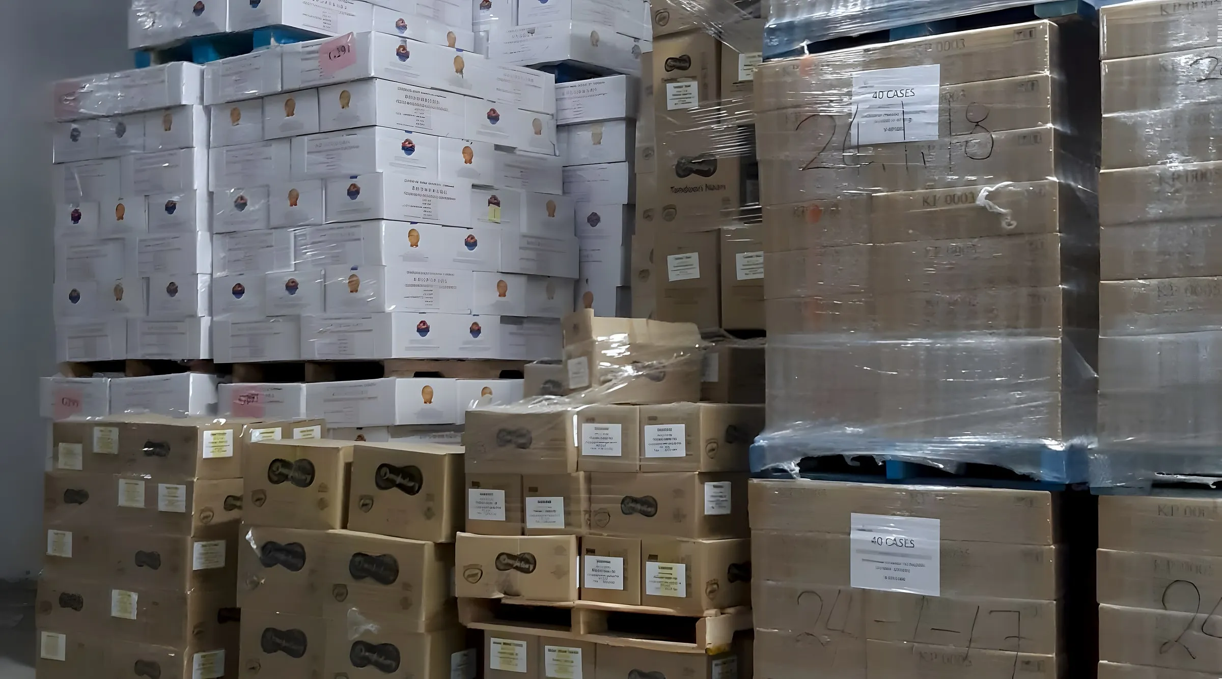 Pallets of frozen stock in the Mississauga freezer